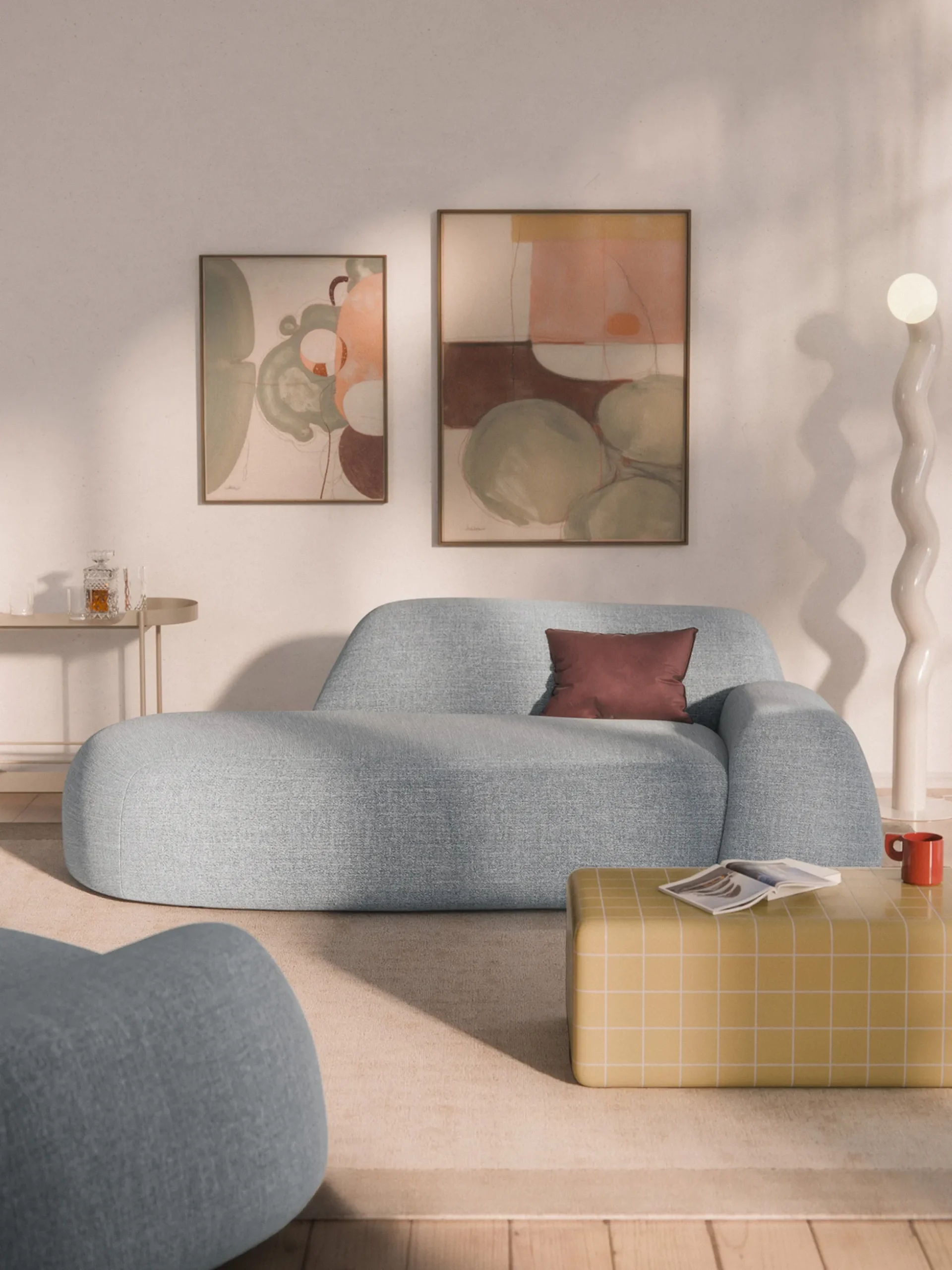 Divano 2 posti in bouclé con chaise longue Wolke