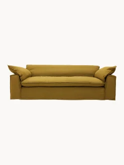 Divano 4 posti in lino color ocra bruciata Nomad, 305 cm