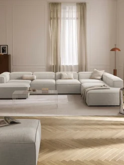 Divano XL componibile in misto lino Lennon