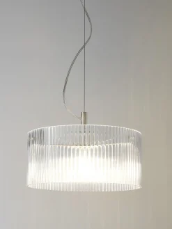 Lampada a sospensione in vetro scanalato Emmi