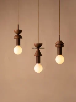 Lampada a sospensione piccola con luce regolabile fatta a mano Junit Walnuss
