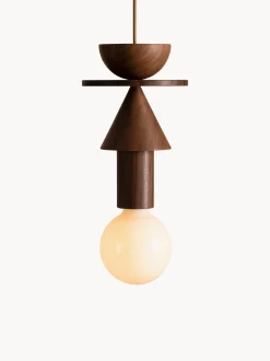Lampada a sospensione piccola con luce regolabile fatta a mano Junit Walnuss