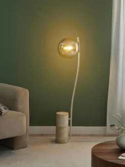 Lampada da terra piccola con base in travertino Cora