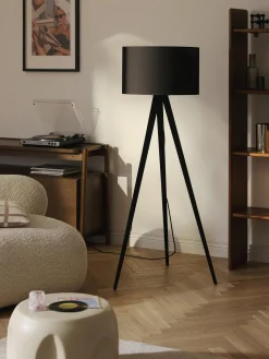 Lampada treppiede da terra in legno massiccio Jake
