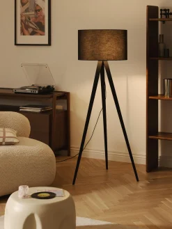 Lampada treppiede da terra in legno massiccio Jake