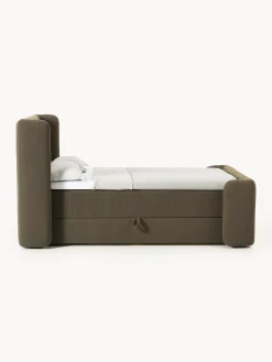Letto boxspring in bouclé con contenitore Perla