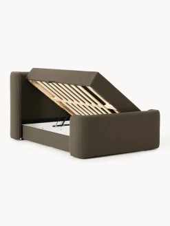 Letto boxspring in bouclé con contenitore Perla