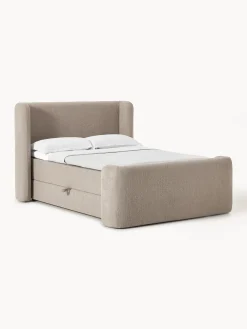 Letto boxspring in bouclé con contenitore Perla