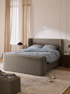 Letto boxspring in bouclé con contenitore Perla