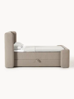 Letto boxspring in bouclé con contenitore Perla