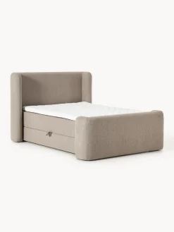 Letto boxspring in bouclé con contenitore Perla