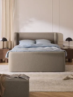 Letto boxspring in bouclé con contenitore Perla