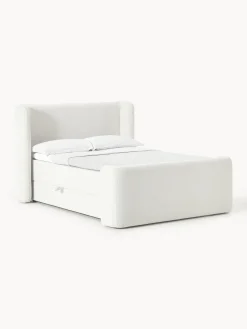 Letto boxspring in bouclé con contenitore Perla