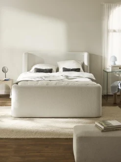 Letto boxspring in bouclé con contenitore Perla