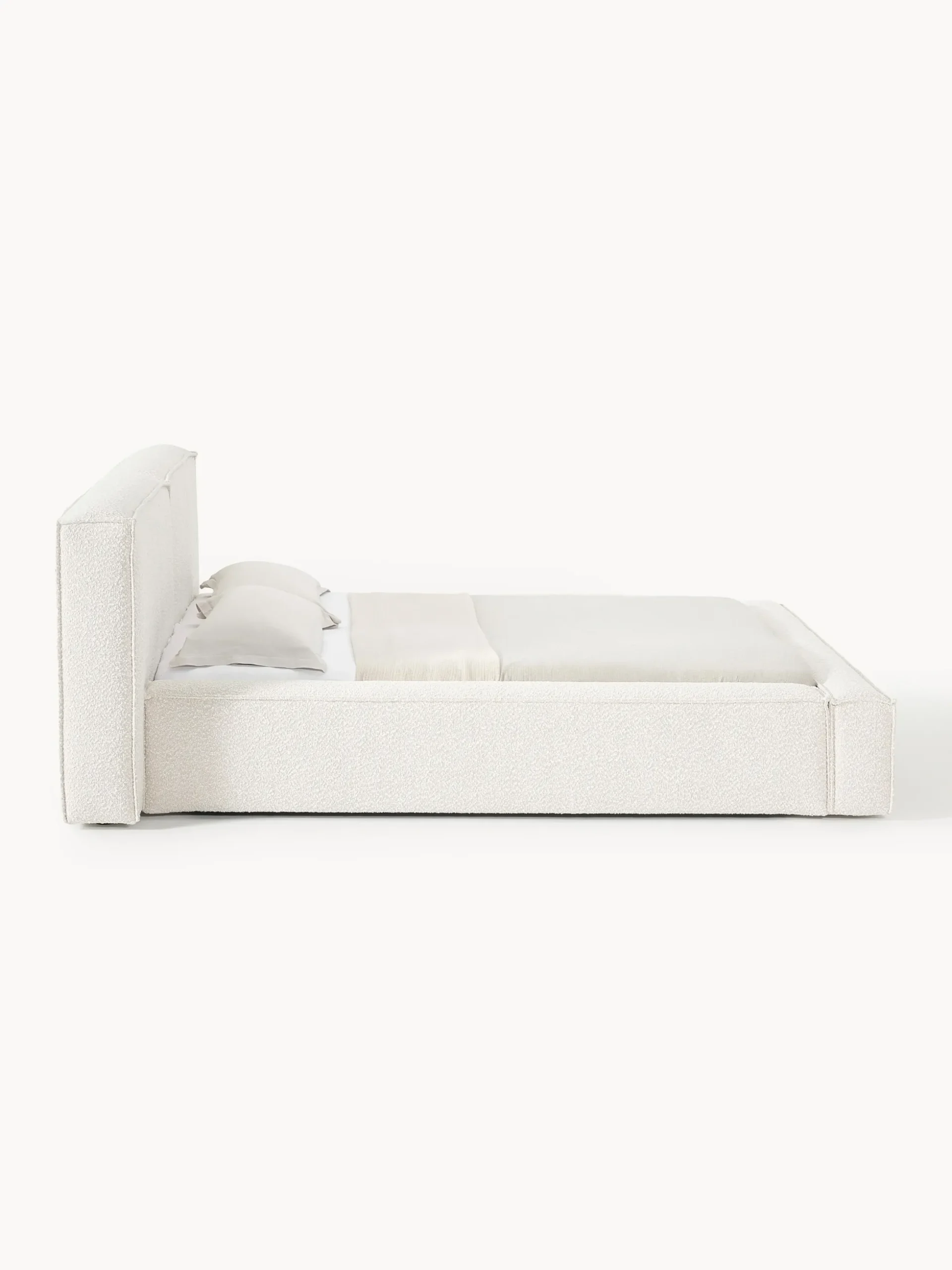 Letto imbottito in bouclé con contenitore Lennon
