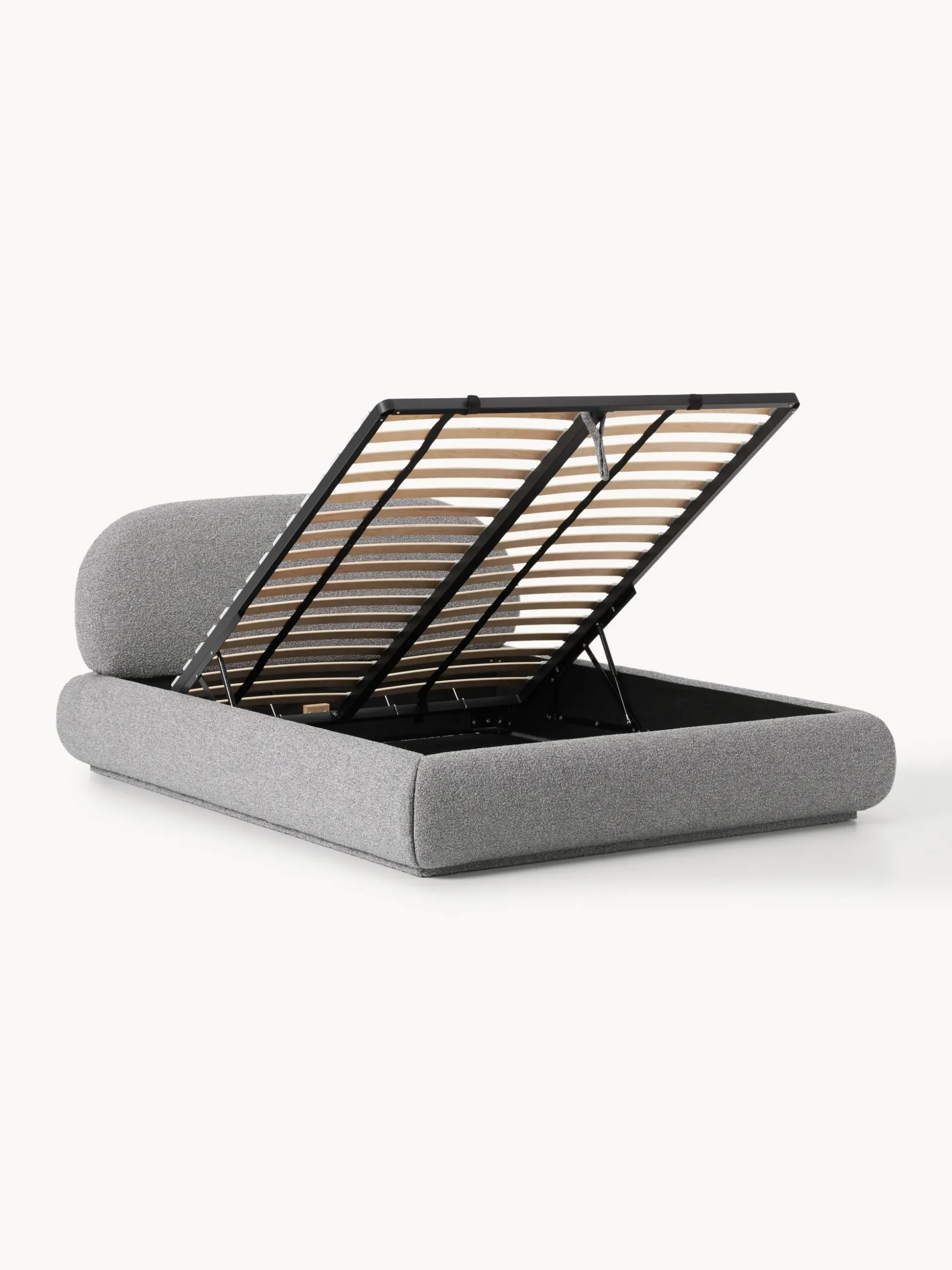 Letto imbottito in bouclé con contenitore Alba