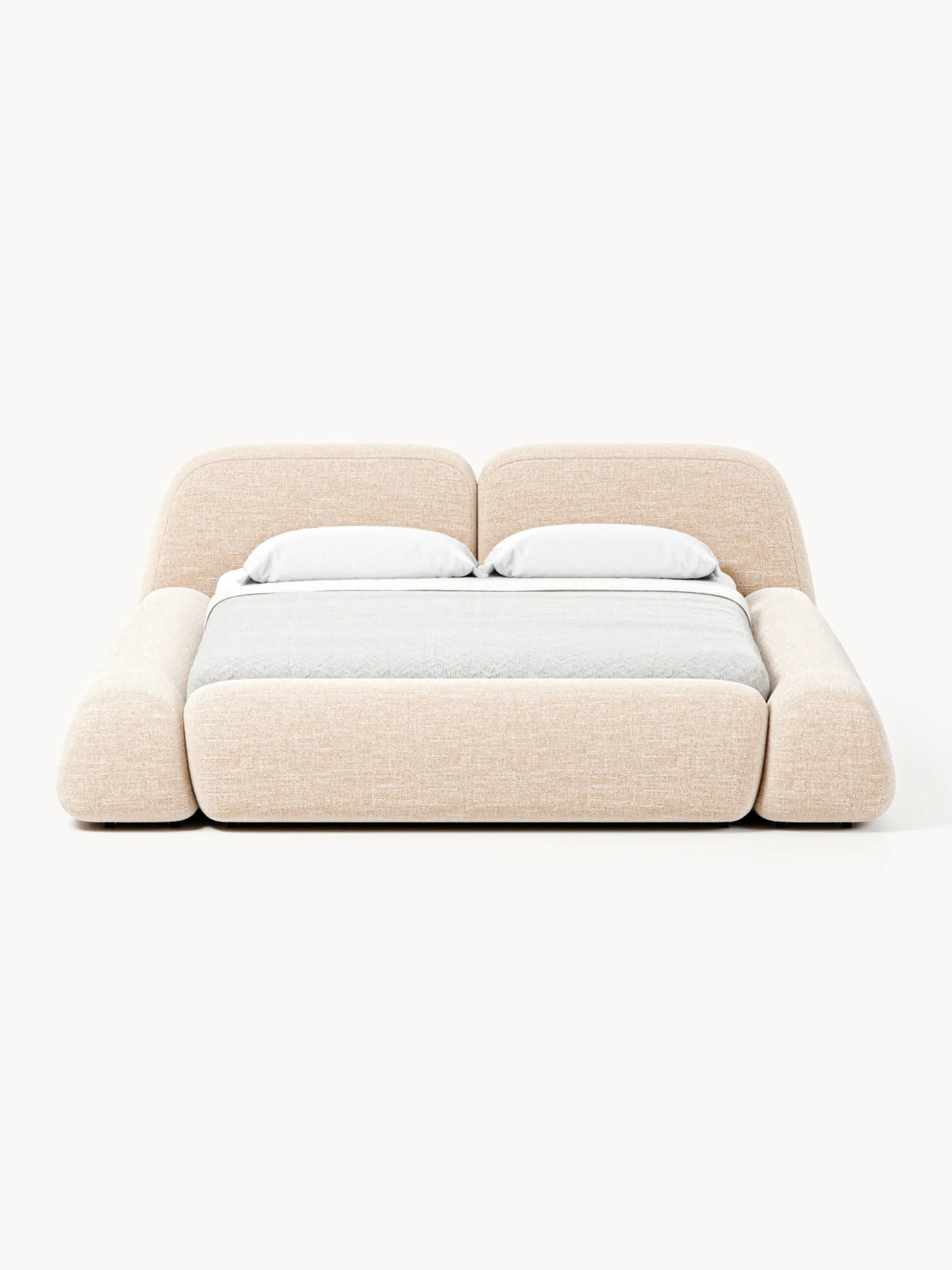 Letto imbottito in bouclé con contenitore Wolke