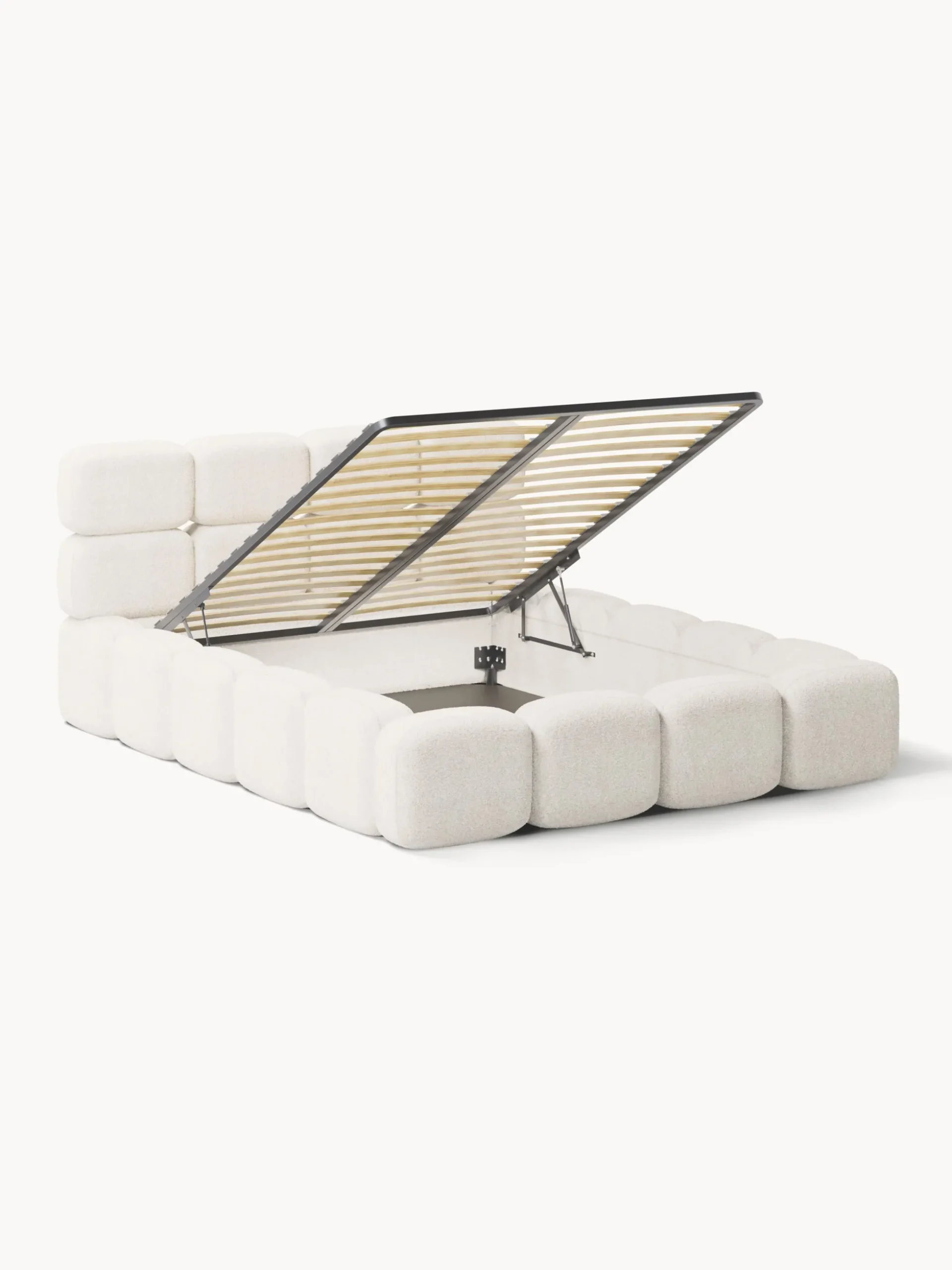 Letto imbottito in teddy bouclé con spazio contenitore aggiuntivo Tayla