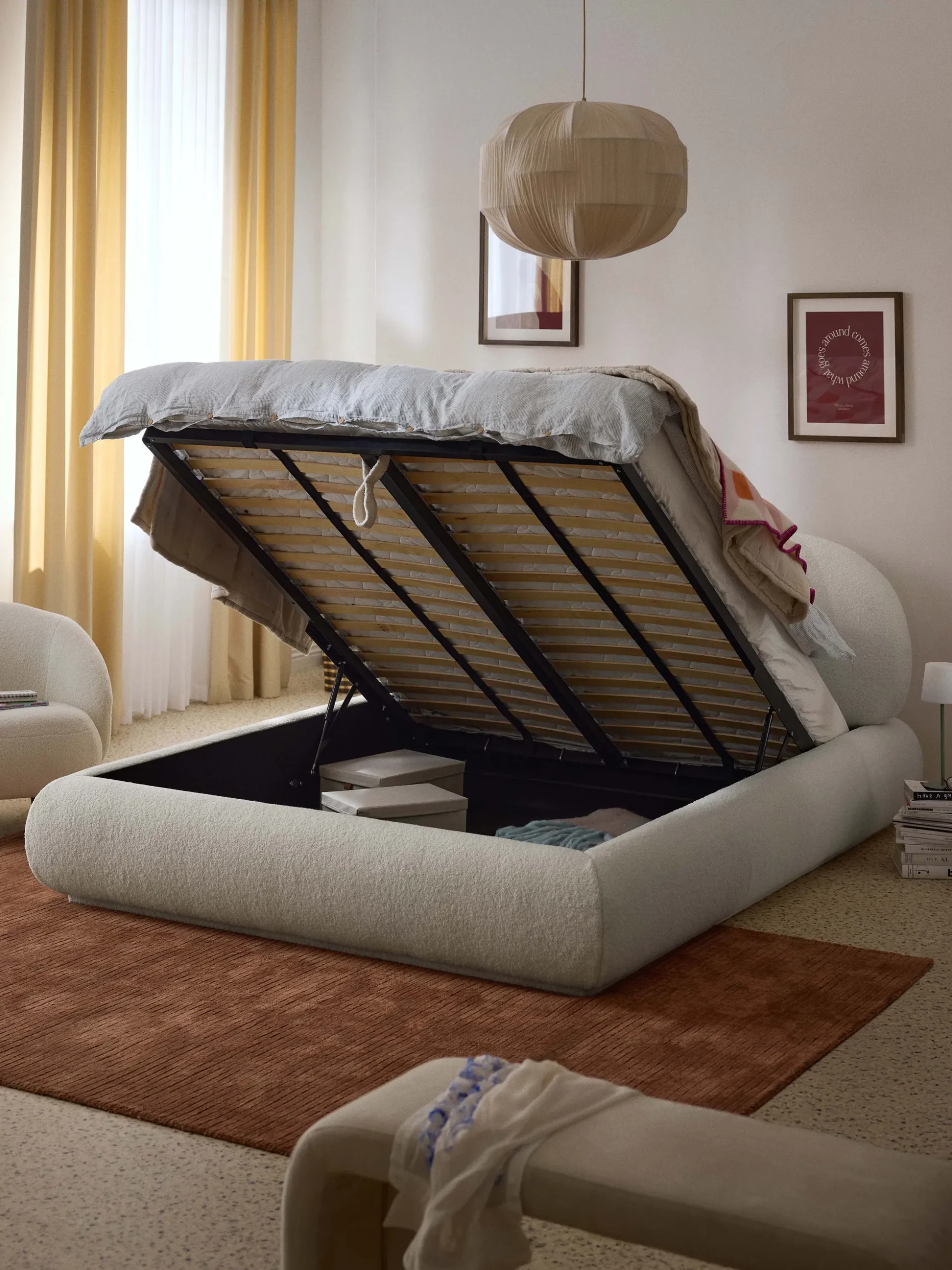 Letto imbottito in teddy con contenitore Alba