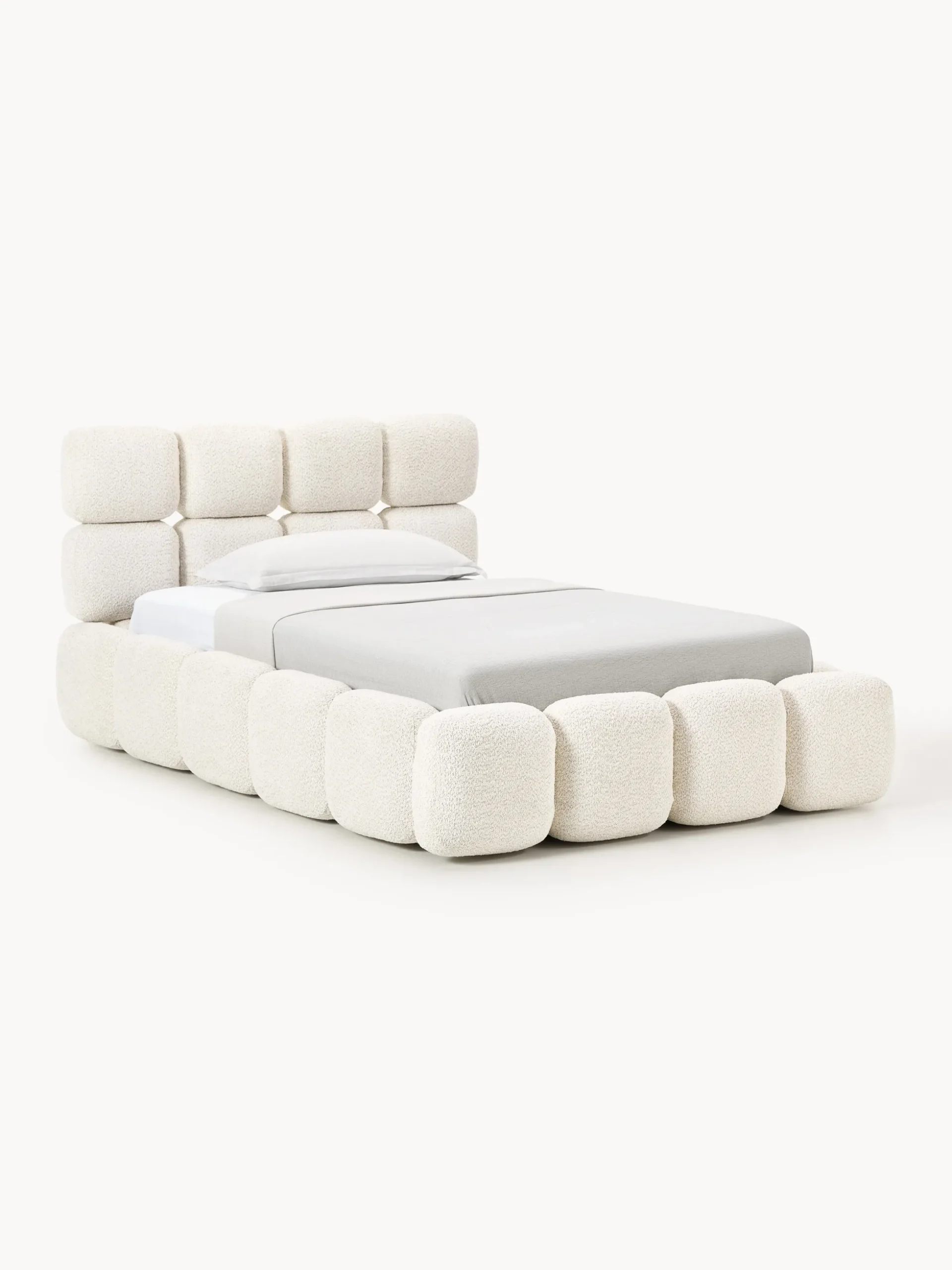 Letto imbottito in teddy bouclé con contenitore Tayla