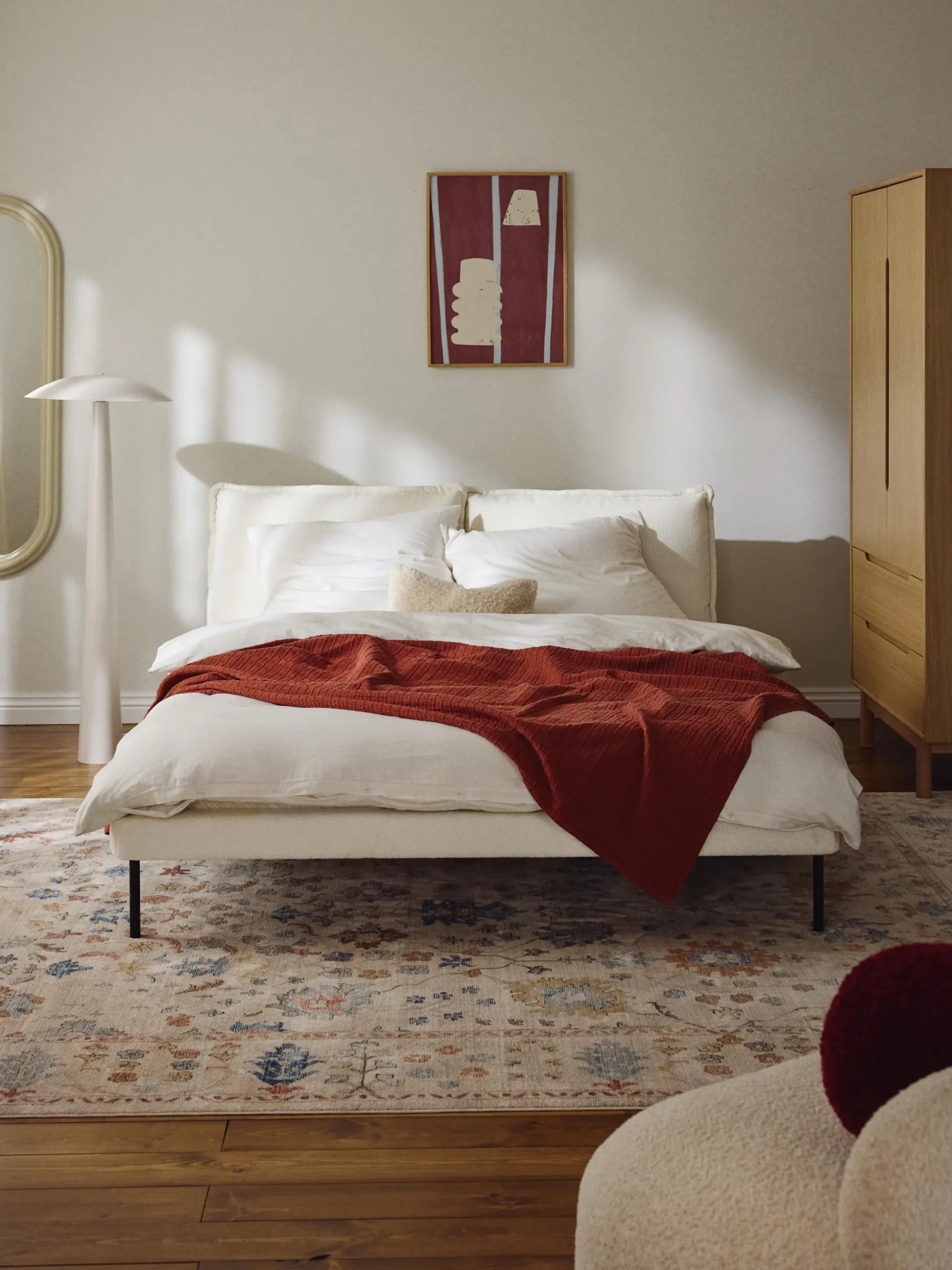 Letto imbottito in teddy-bouclé Amelia