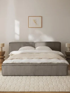 Letto imbottito in velluto a coste con contenitore Lennon