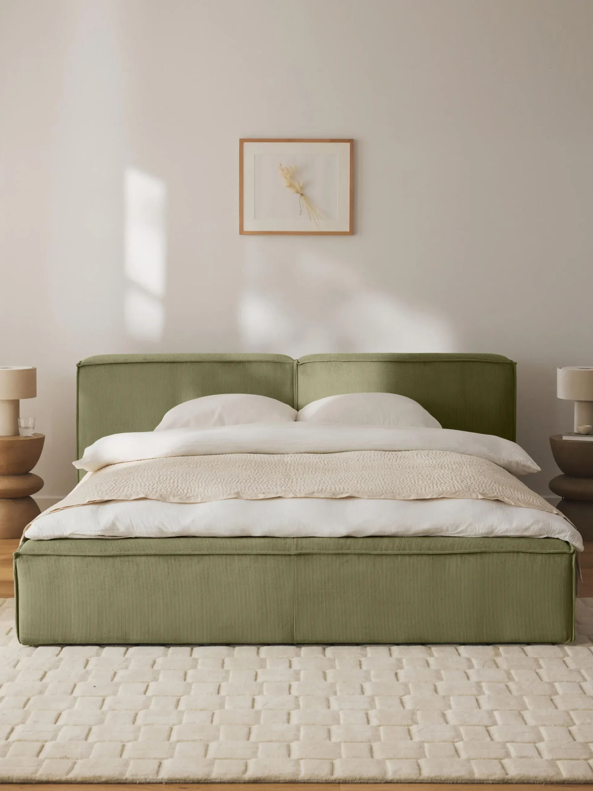 Letto imbottito in velluto a coste Lennon