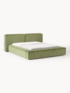 Letto imbottito in velluto a coste con contenitore Lennon