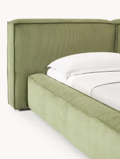 Letto imbottito in velluto a coste con contenitore Lennon