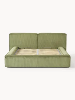 Letto imbottito in velluto a coste con contenitore Lennon