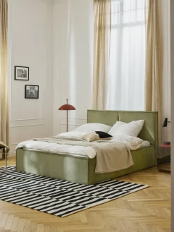 Letto imbottito in velluto a coste con spazio contenitore aggiuntivo Dream