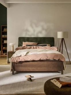 Letto in legno con testiera imbottita e cassetti Santiago