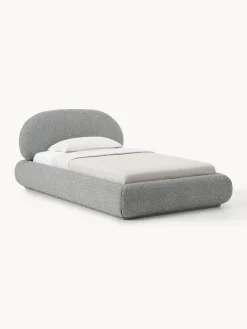 Letto singolo imbottito in bouclé con contenitore Alba