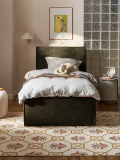 Letto singolo imbottito in bouclé con contenitore Dream