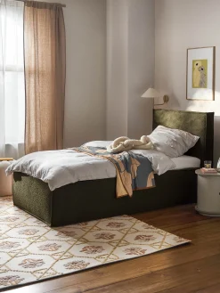 Letto singolo imbottito in bouclé con contenitore Dream