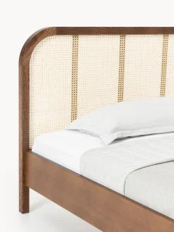 Letto singolo in legno con testiera in vimini Jones