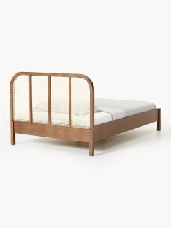 Letto singolo in legno con testiera in vimini Jones