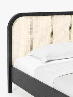 Letto singolo in legno con testiera in vimini Jones