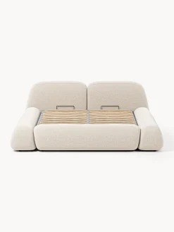 Letto imbottito in bouclé con contenitore Wolke