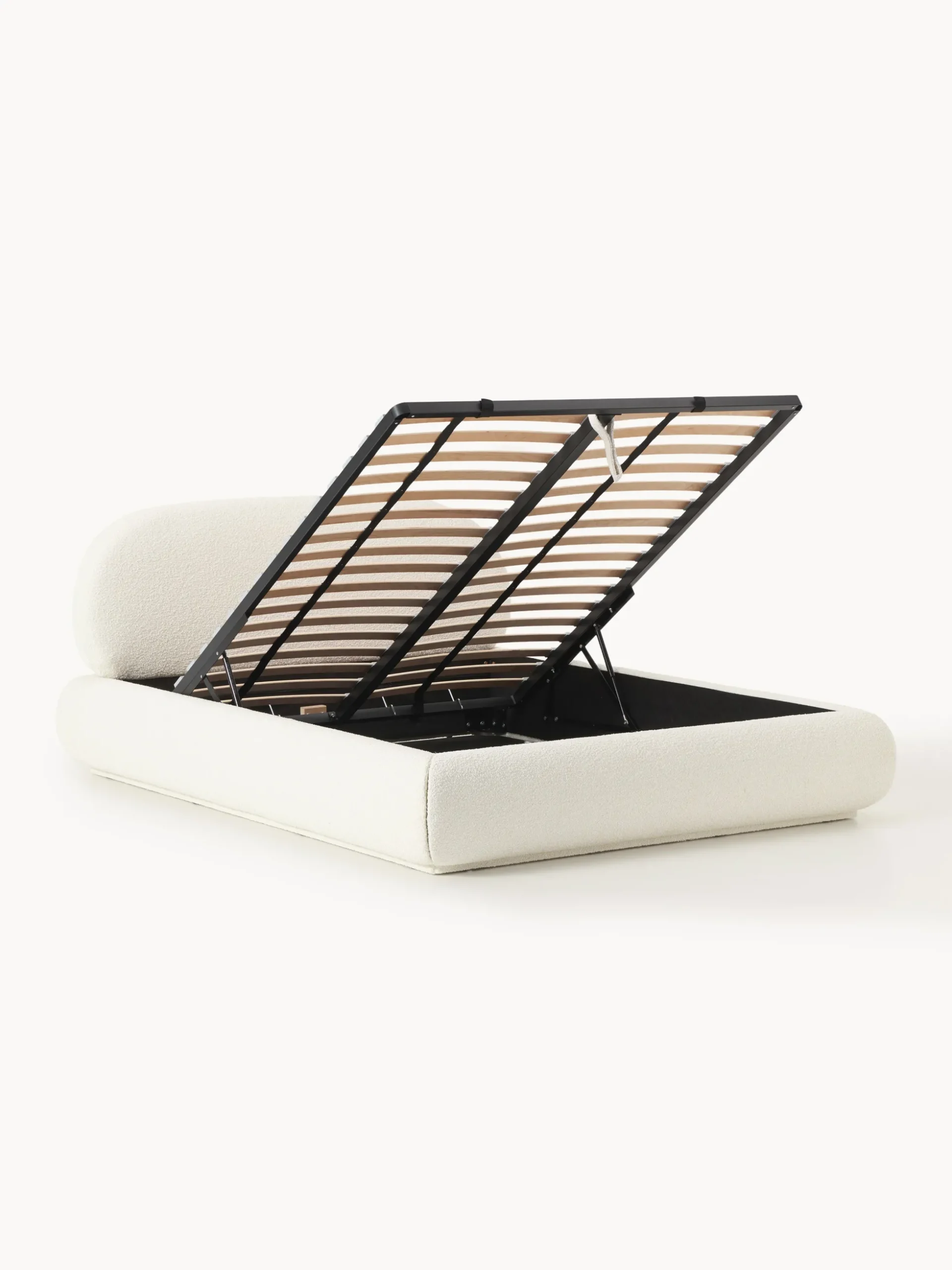 Letto imbottito in bouclé con contenitore Alba