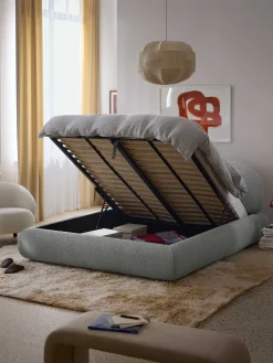 Letto imbottito in bouclé con contenitore Alba