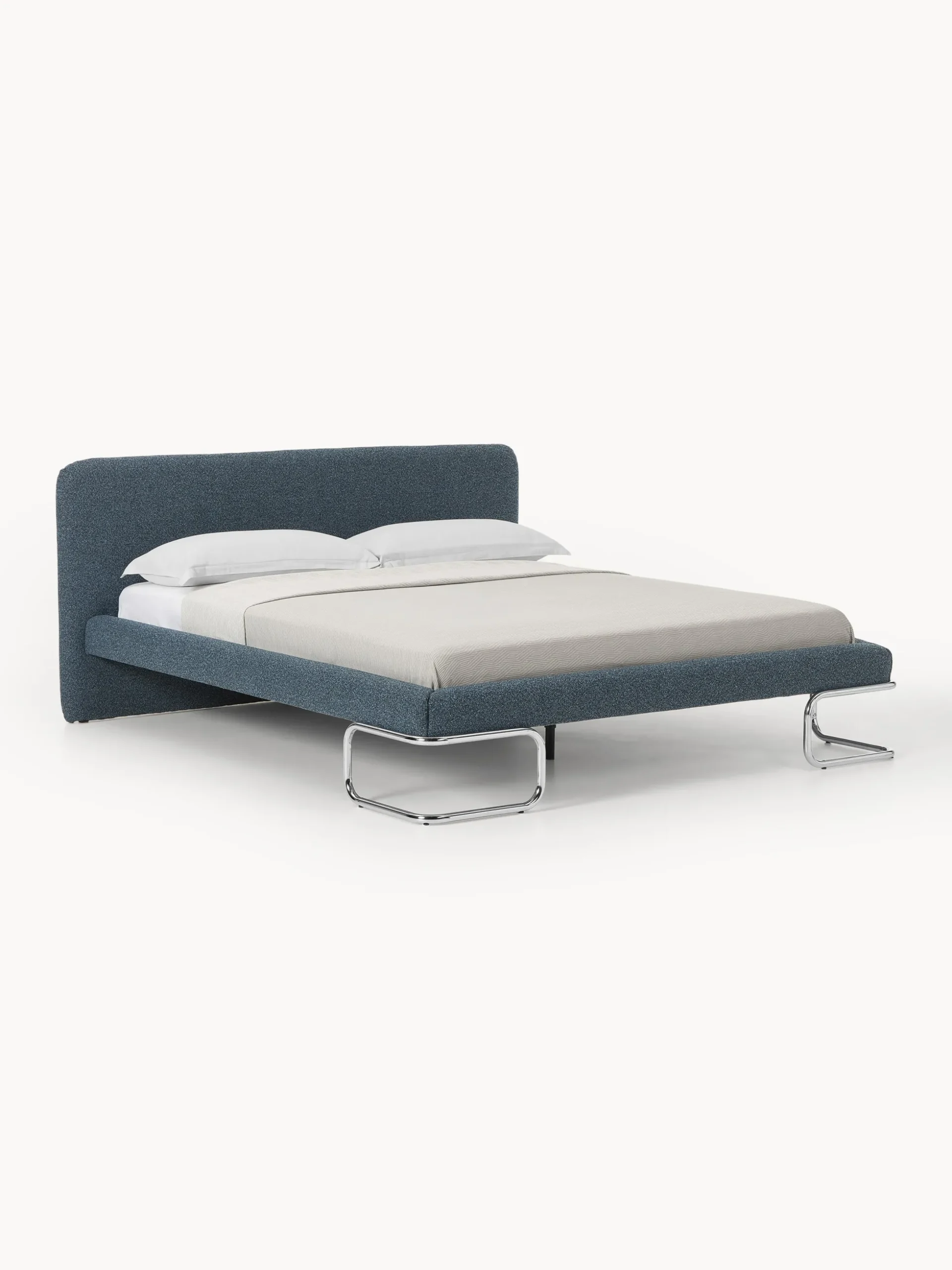 Letto imbottito in bouclé con gambe in metallo Olina