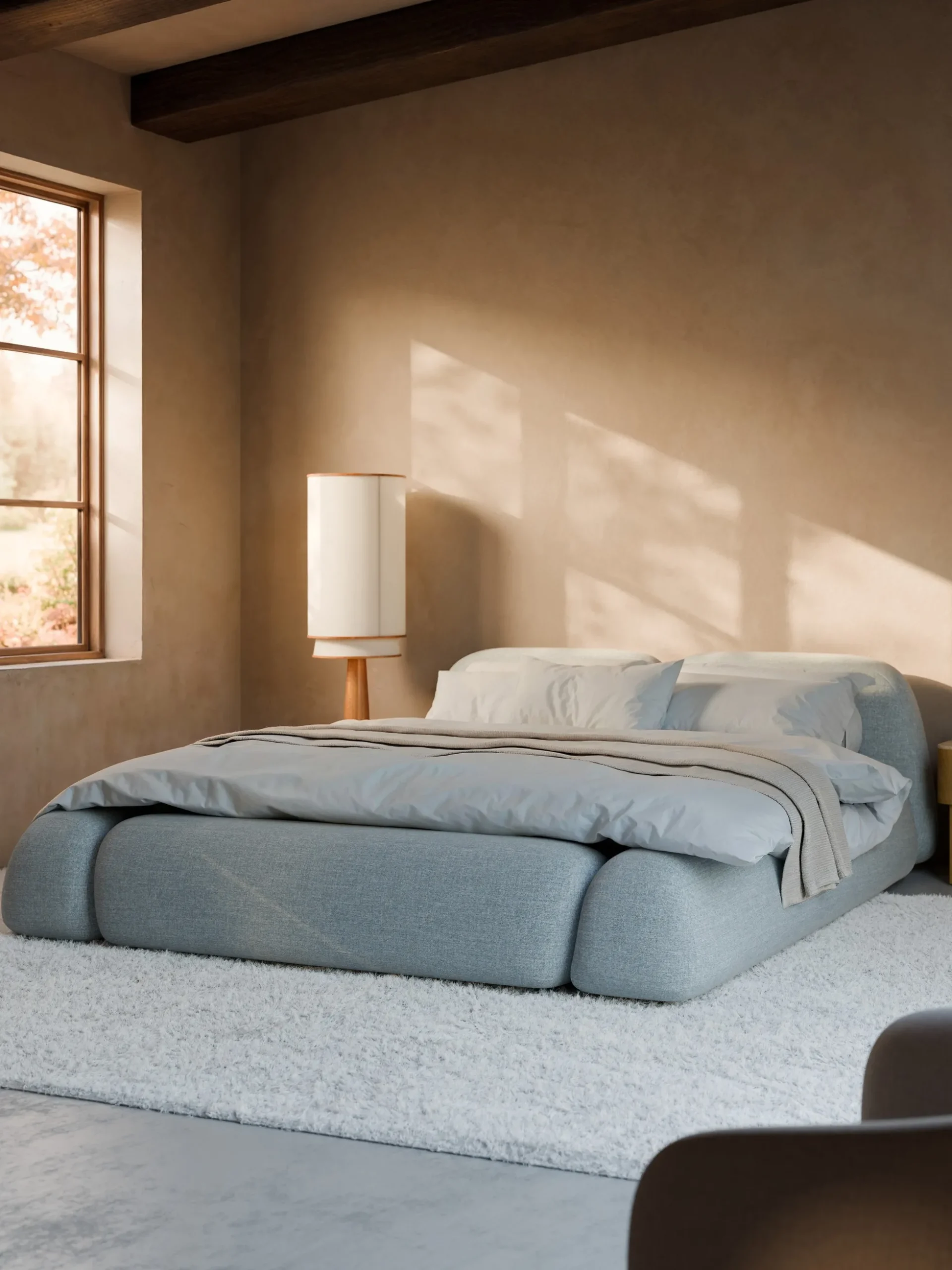 Letto imbottito in bouclé Wolke