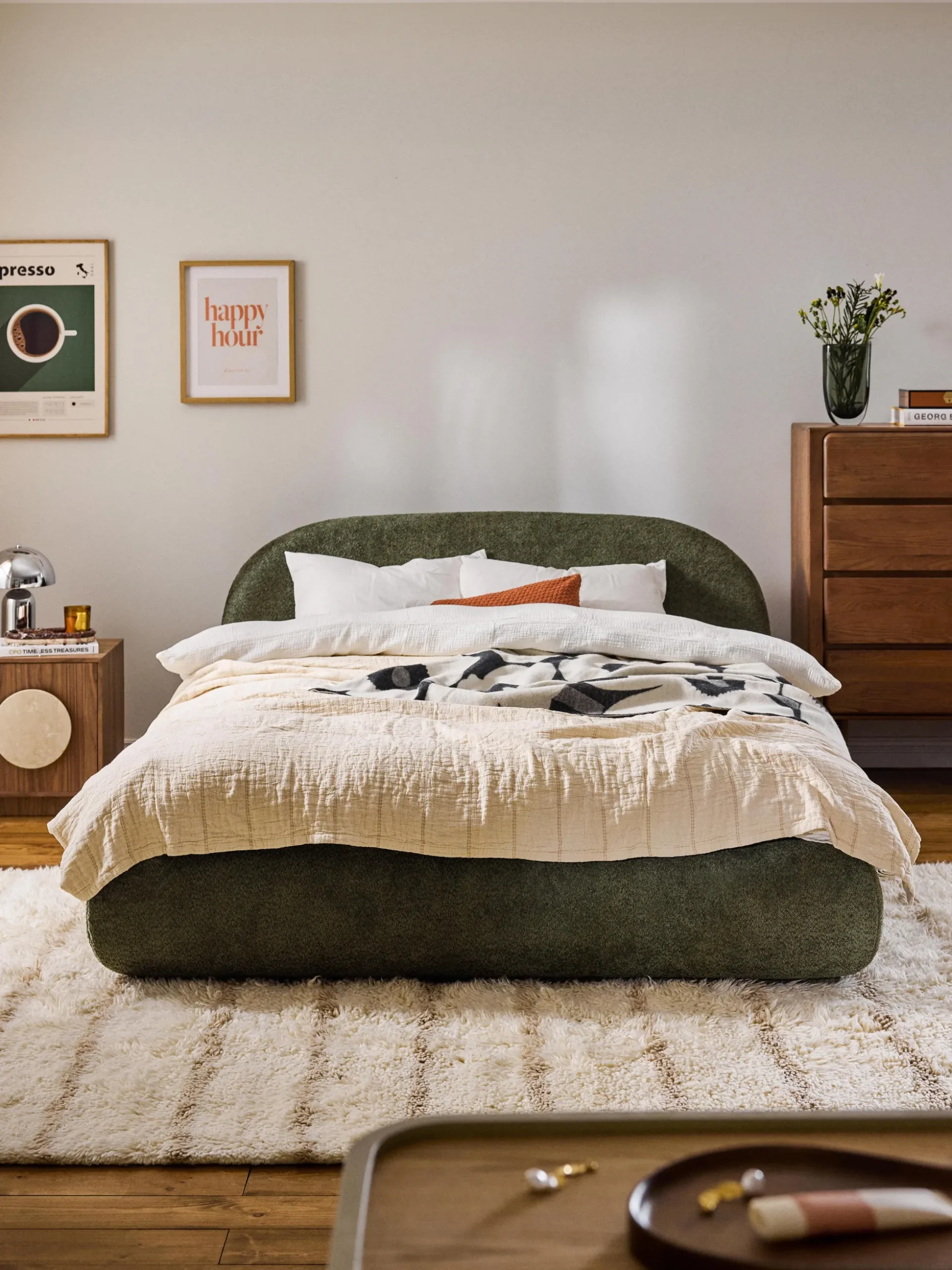 Letto imbottito in teddy bouclé Alba