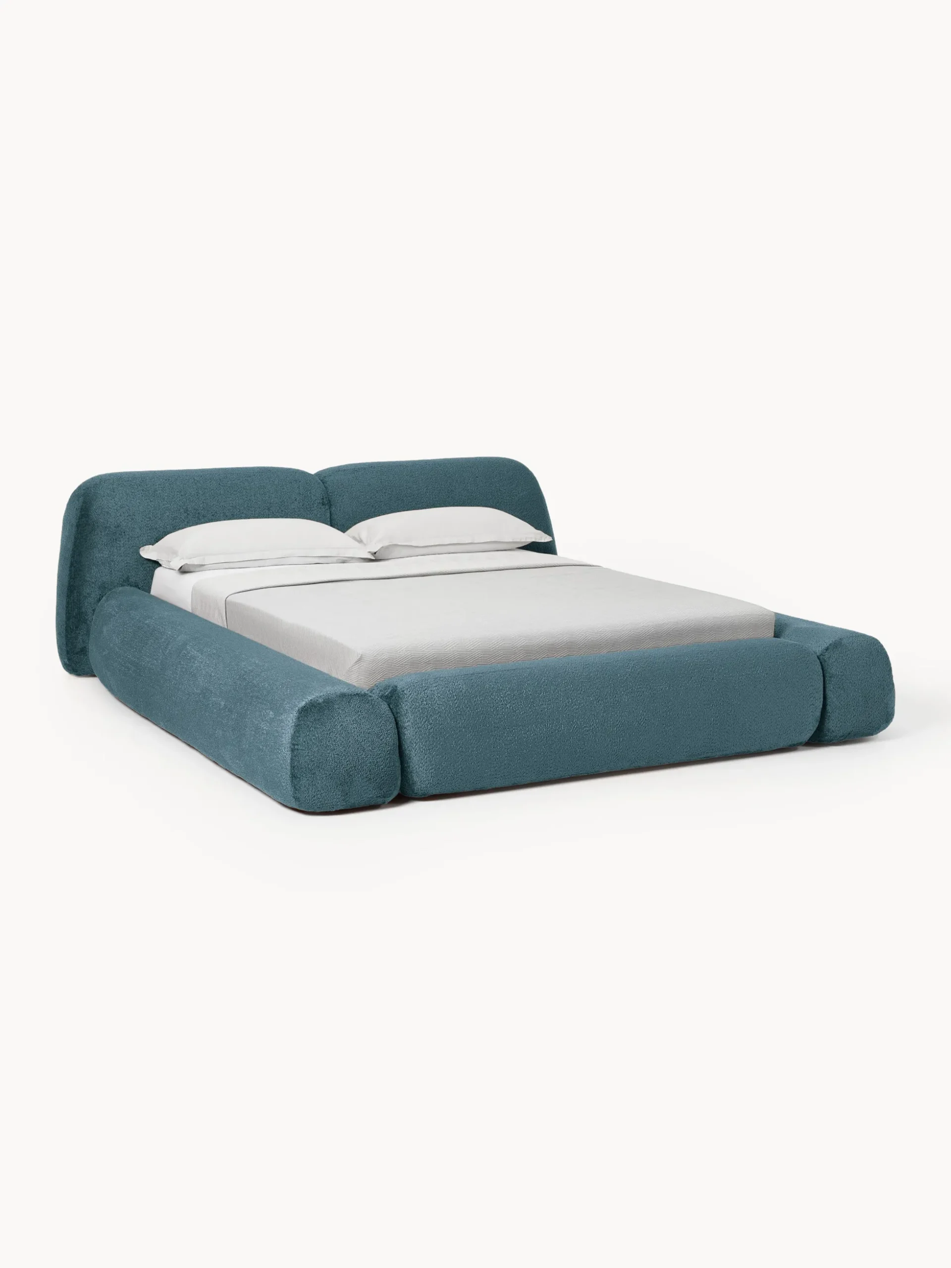 Letto imbottito in teddy bouclé con contenitore Wolke
