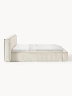 Letto imbottito in velluto a coste con contenitore Lennon