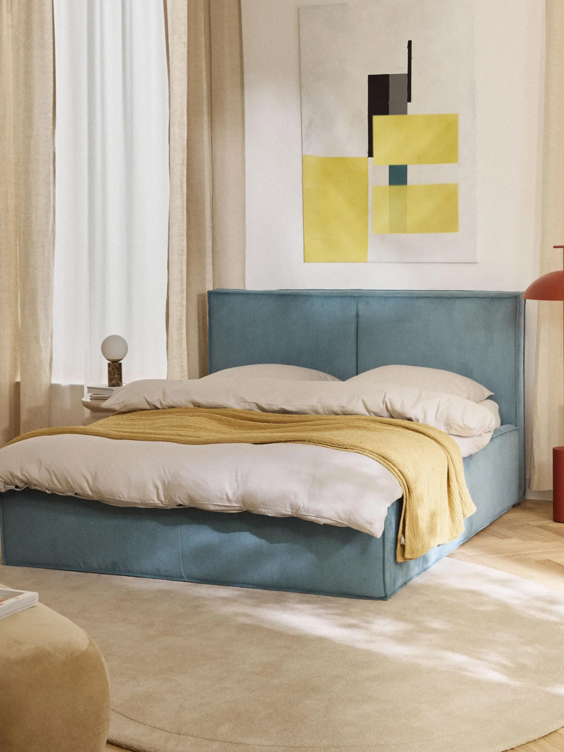 Letto imbottito in velluto a coste con spazio contenitore aggiuntivo Dream