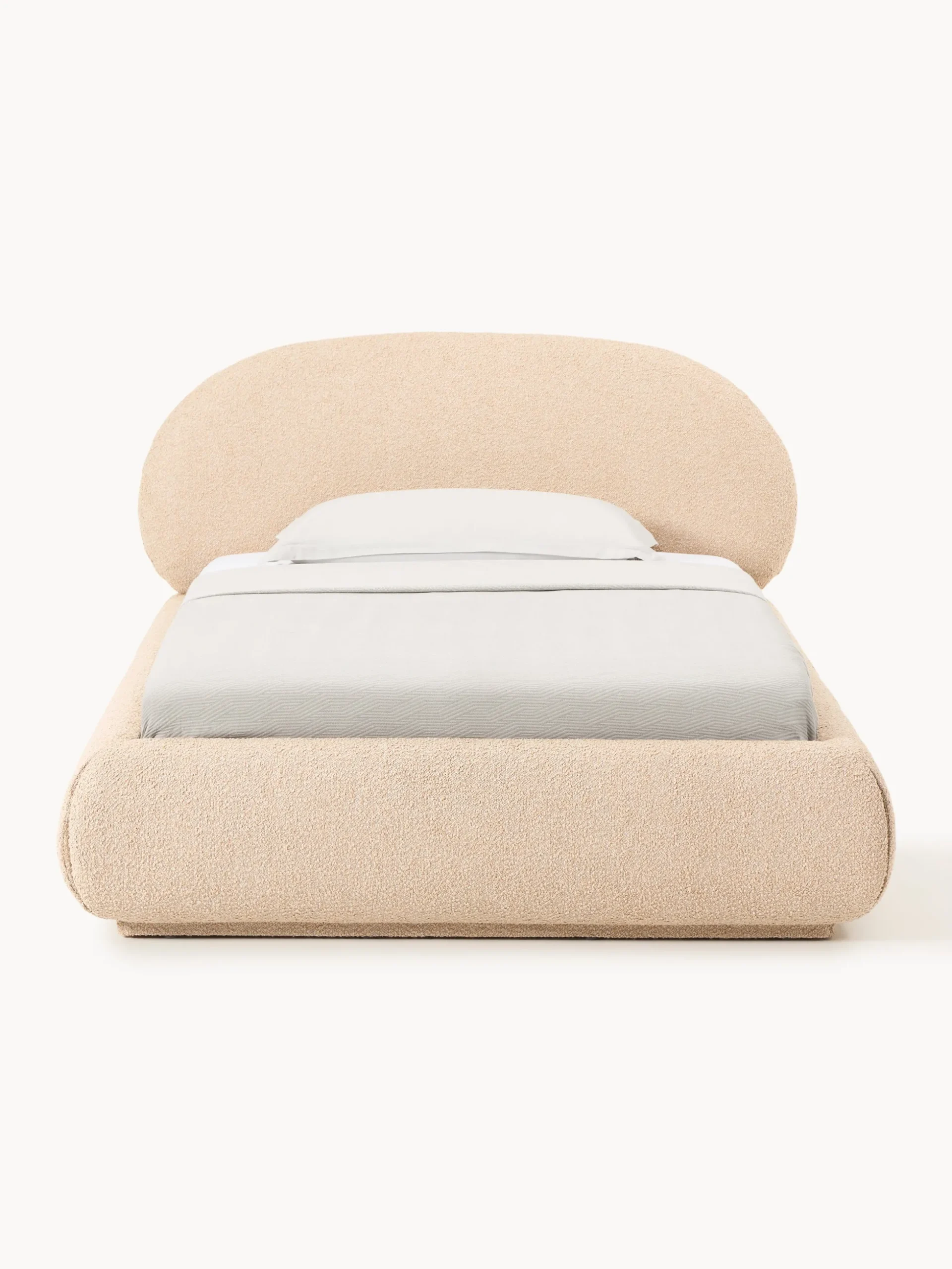 Letto singolo imbottito in bouclé con contenitore Alba