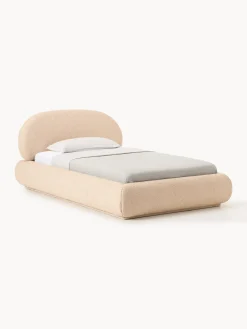 Letto singolo imbottito in bouclé con contenitore Alba