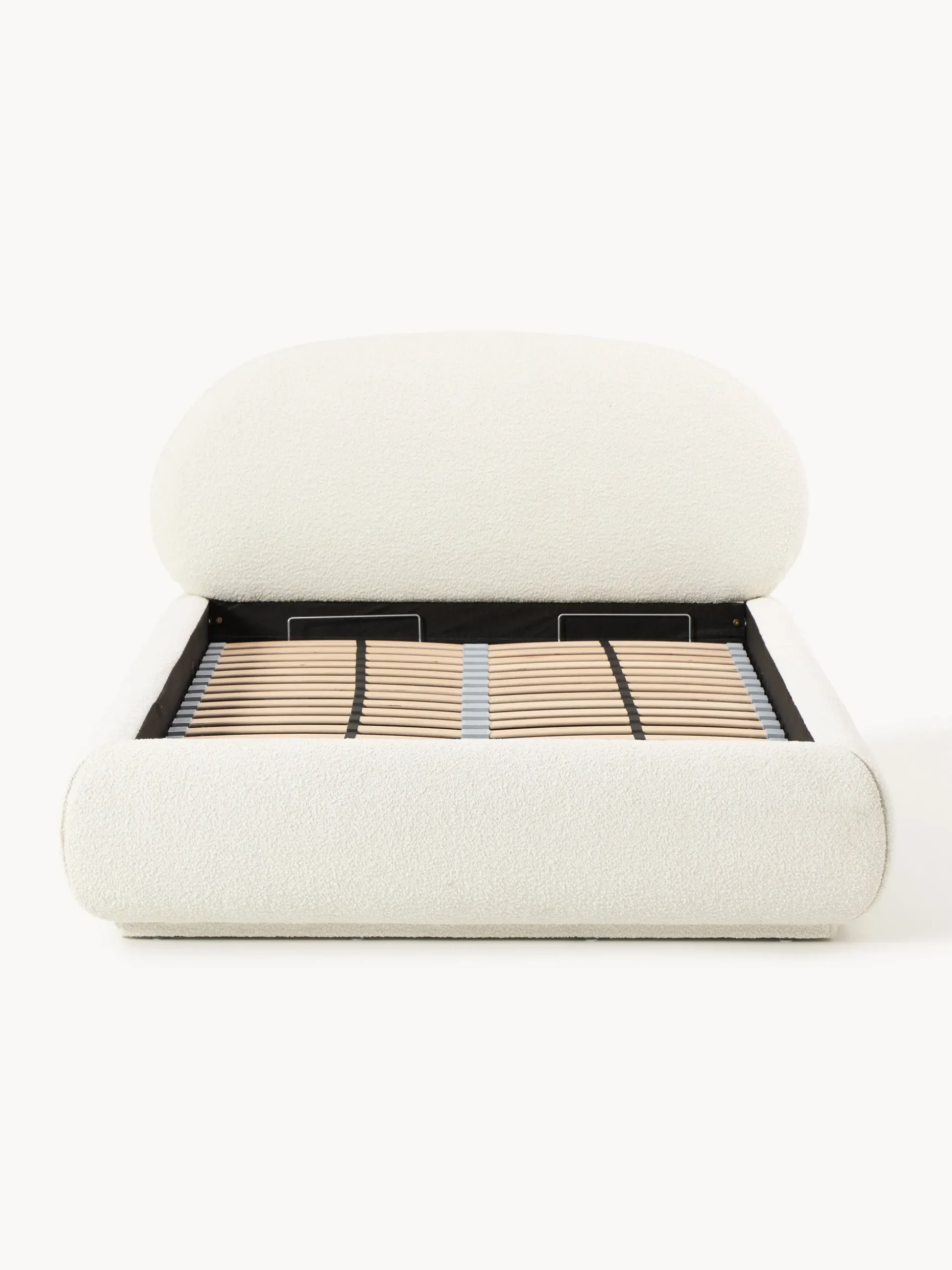 Letto singolo imbottito in bouclé con contenitore Alba